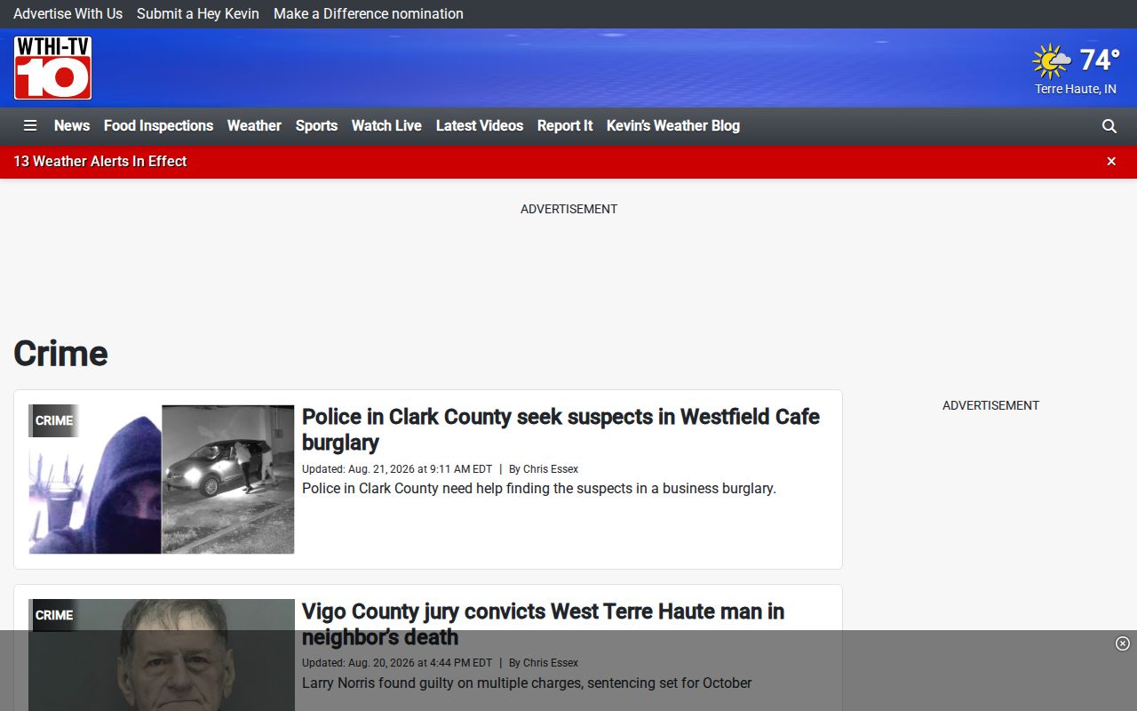 WTHI Vigo County crime news section and arrest coverage